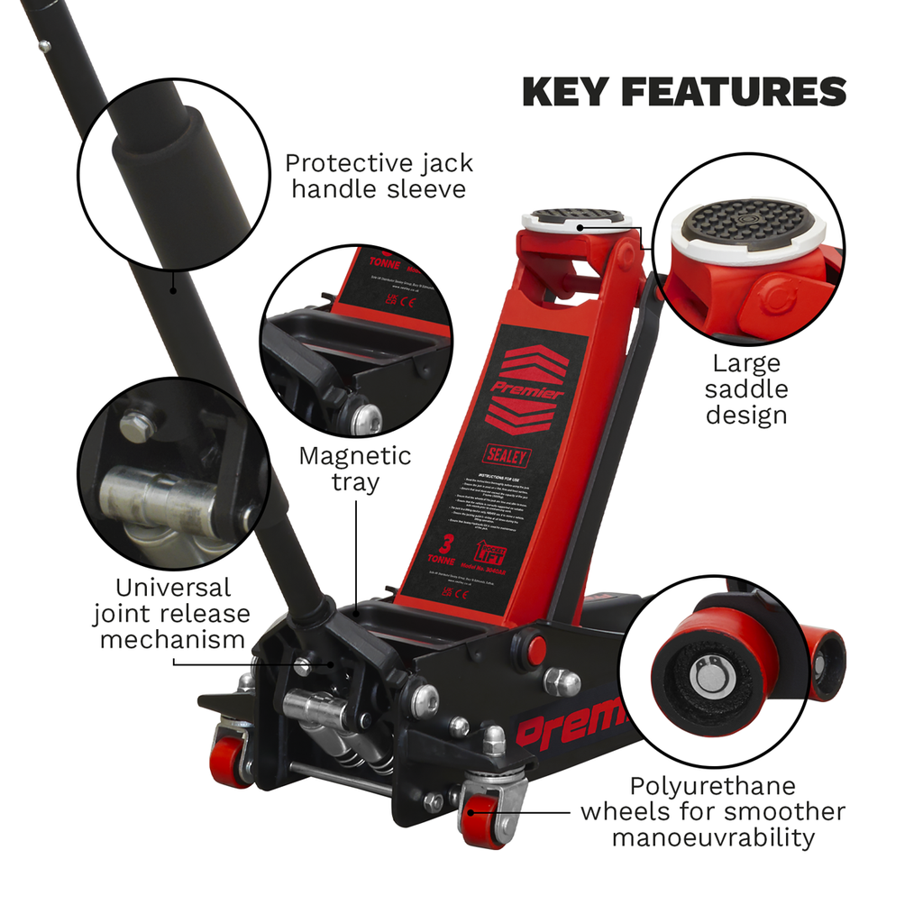 Premier Low Entry Trolley Jack & Axle Stands, 3 Tonne, Red (3040ARCOMBO)