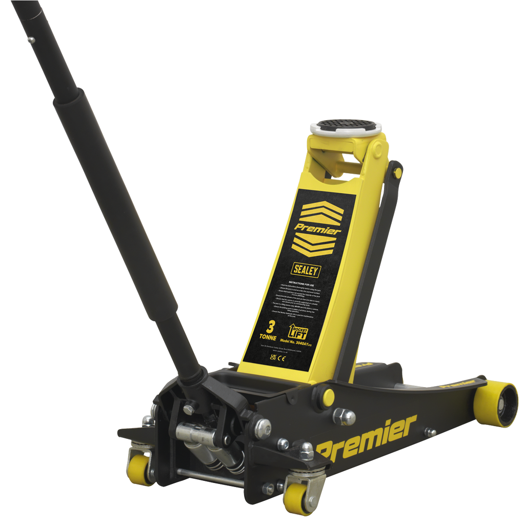 Premier Low Entry Trolley Jack with Rocket Lift, 3 Tonne, Yellow (3040AY)