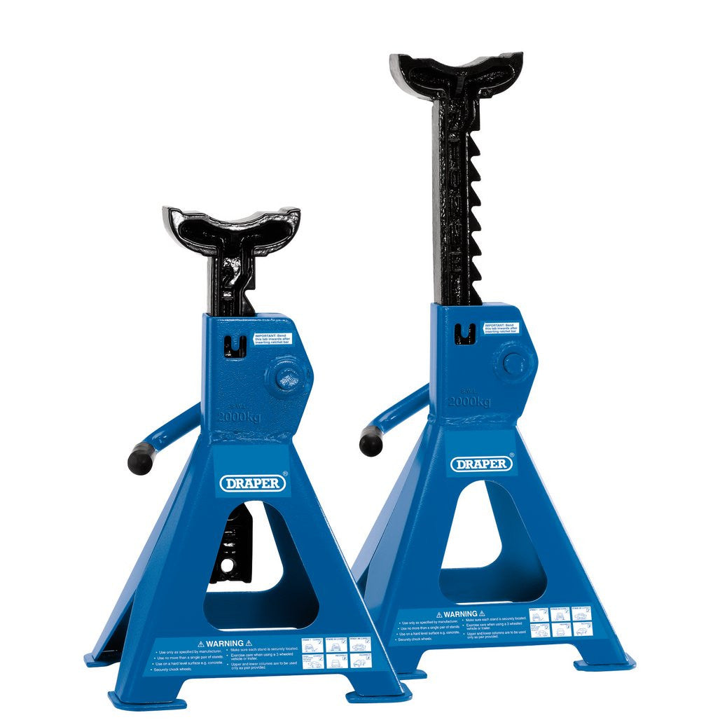 Draper Ratchet Type Axle Stands, 2 Tonne, Blue (30878) (Ex-Display)