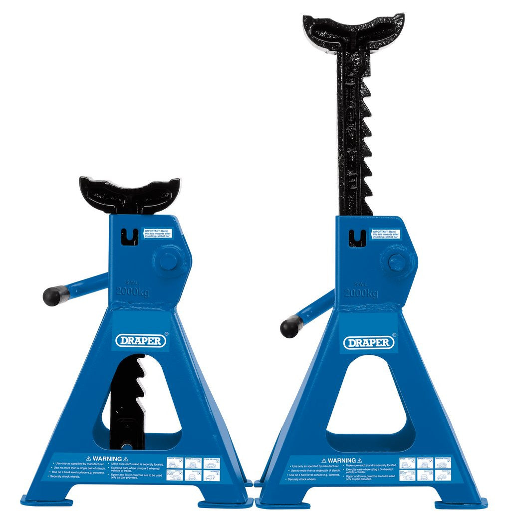 Draper Ratchet Type Axle Stands, 2 Tonne, Blue (30878) (Ex-Display)