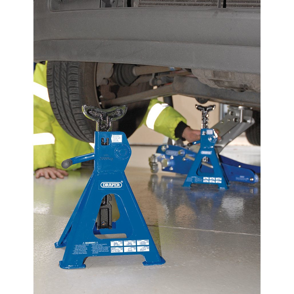 Draper Ratchet Type Axle Stands, 2 Tonne, Blue (30878) (Ex-Display)