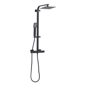 Thermostatic Shower Mixer Set, 20x20cm Square Head, Adjustable Rail - Black