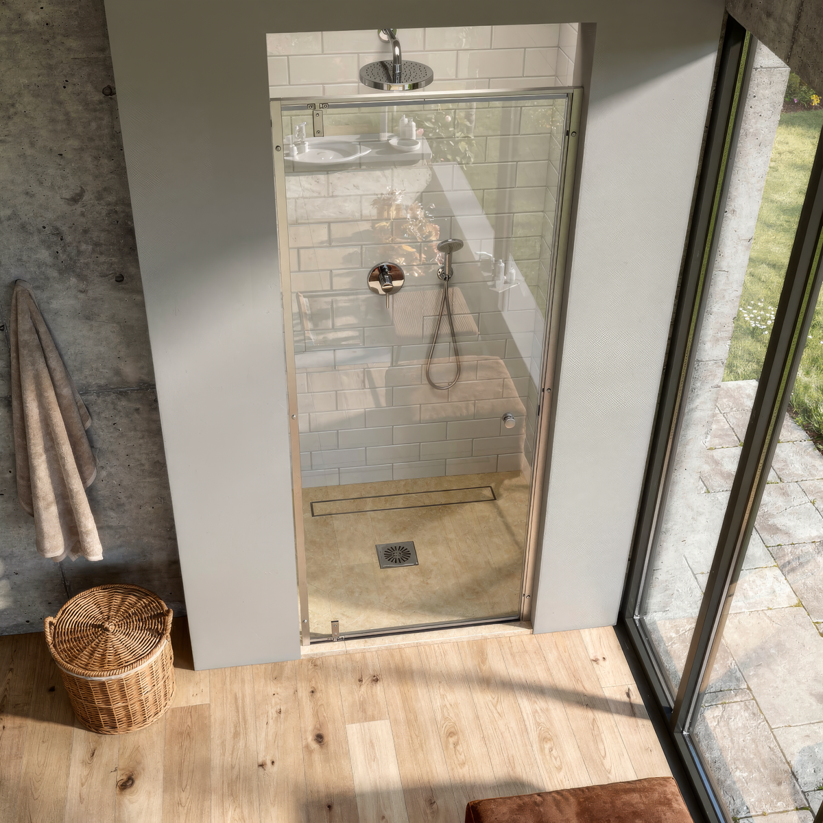 Hinged Shower Door 800 x 1850mm, 6mm Tempered Glass, Reversible - Chrome