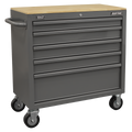 American PRO® Mobile Workstation with Wooden Worktop 5 Drawer - Grey