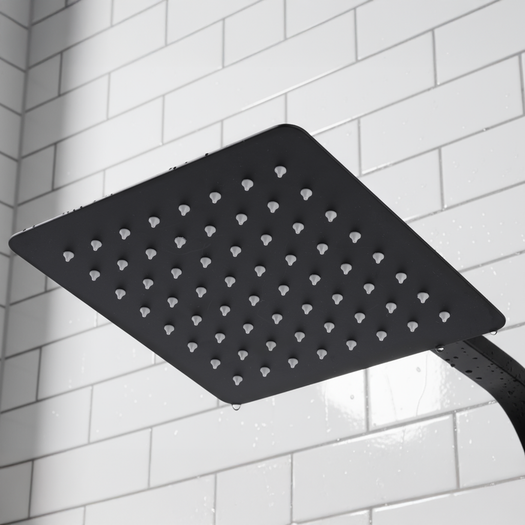 Thermostatic Shower Mixer Set, 20x20cm Square Head, Adjustable Rail - Black