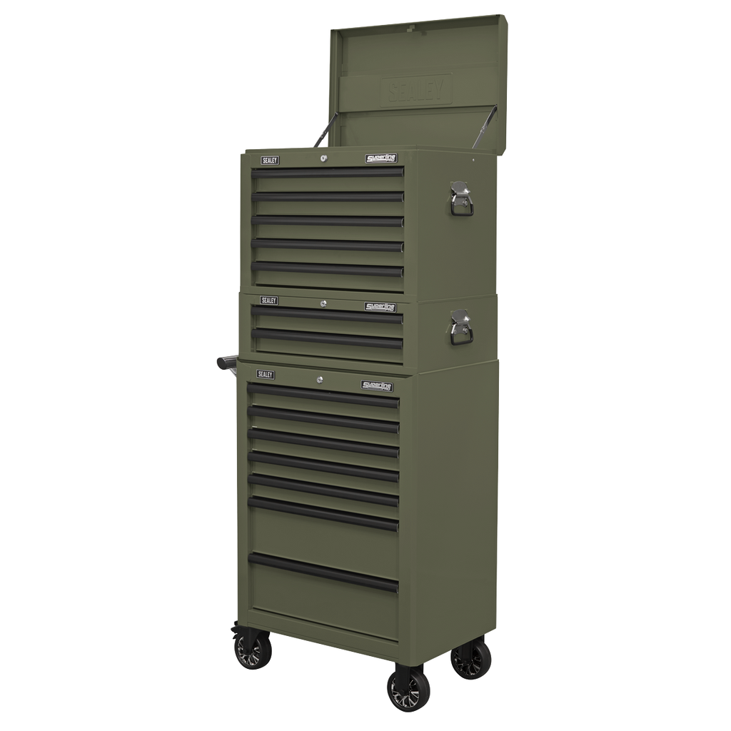 Superline PRO® Topchest, Mid-Box Tool Chest & Rollcab Combination 14 Drawer - Khaki