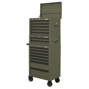 Superline PRO® Topchest, Mid-Box Tool Chest & Rollcab Combination 14 Drawer - Khaki