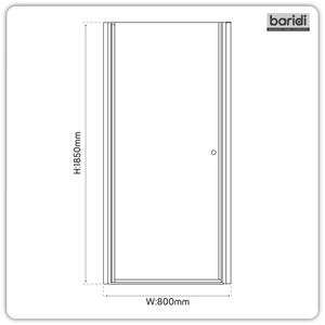 Pivot Shower Door 800 x 1850mm, 6mm Tempered Glass, Reversible - Chrome