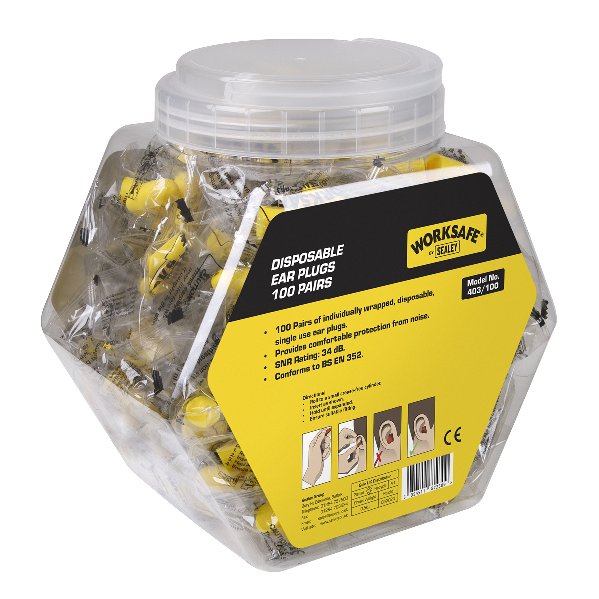 Worksafe® Disposable Ear Plugs - 100 Pairs