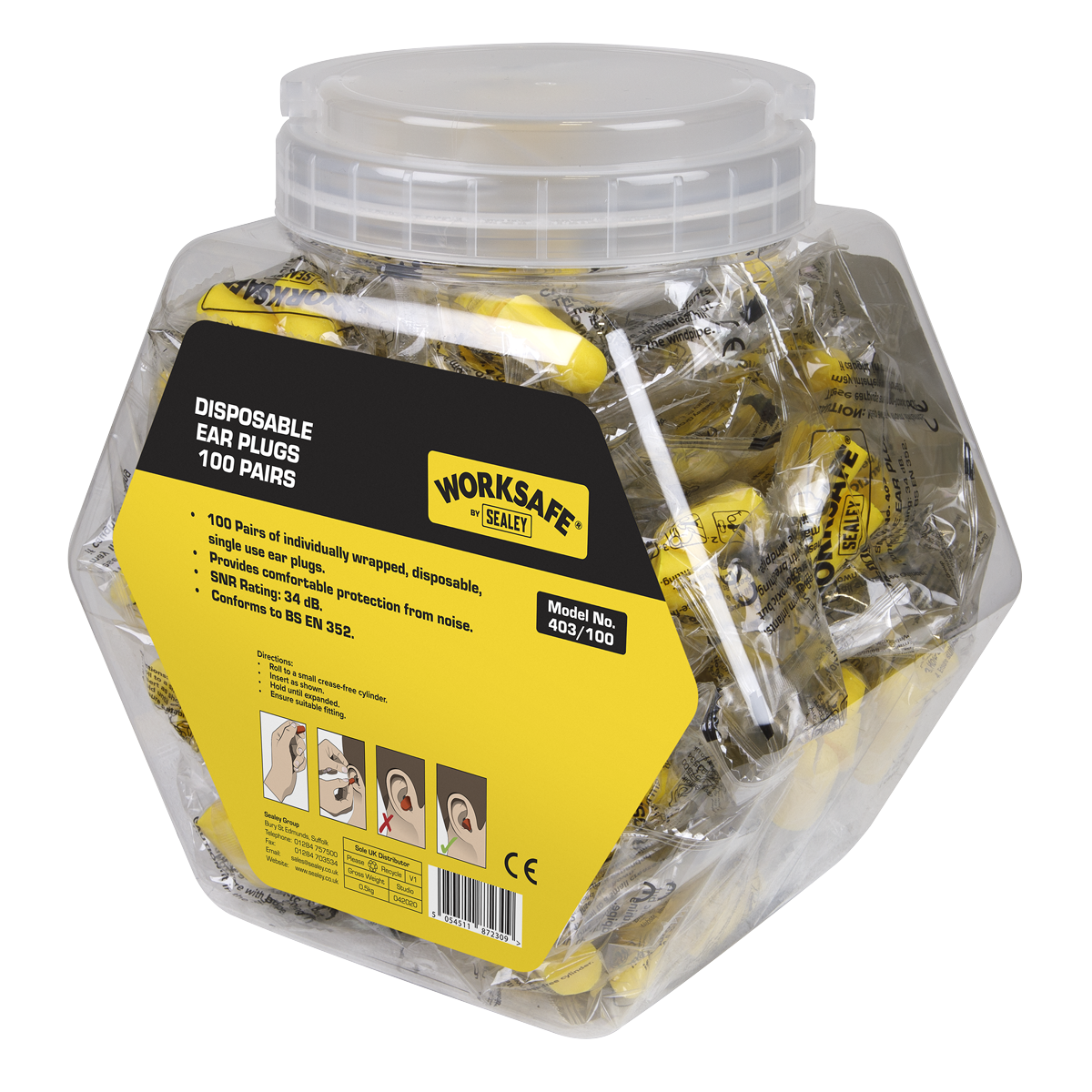 Worksafe® Disposable Ear Plugs - 100 Pairs