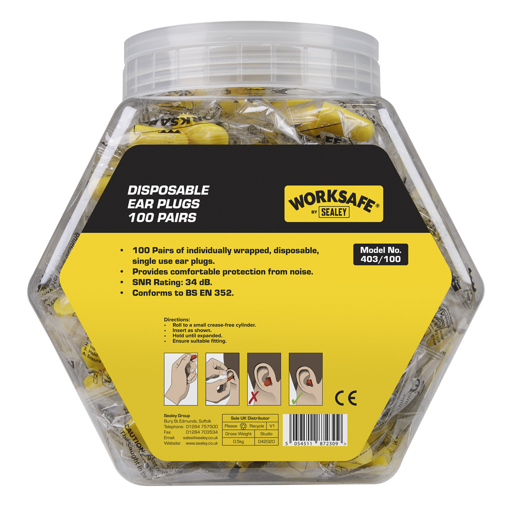 Worksafe® Disposable Ear Plugs - 100 Pairs