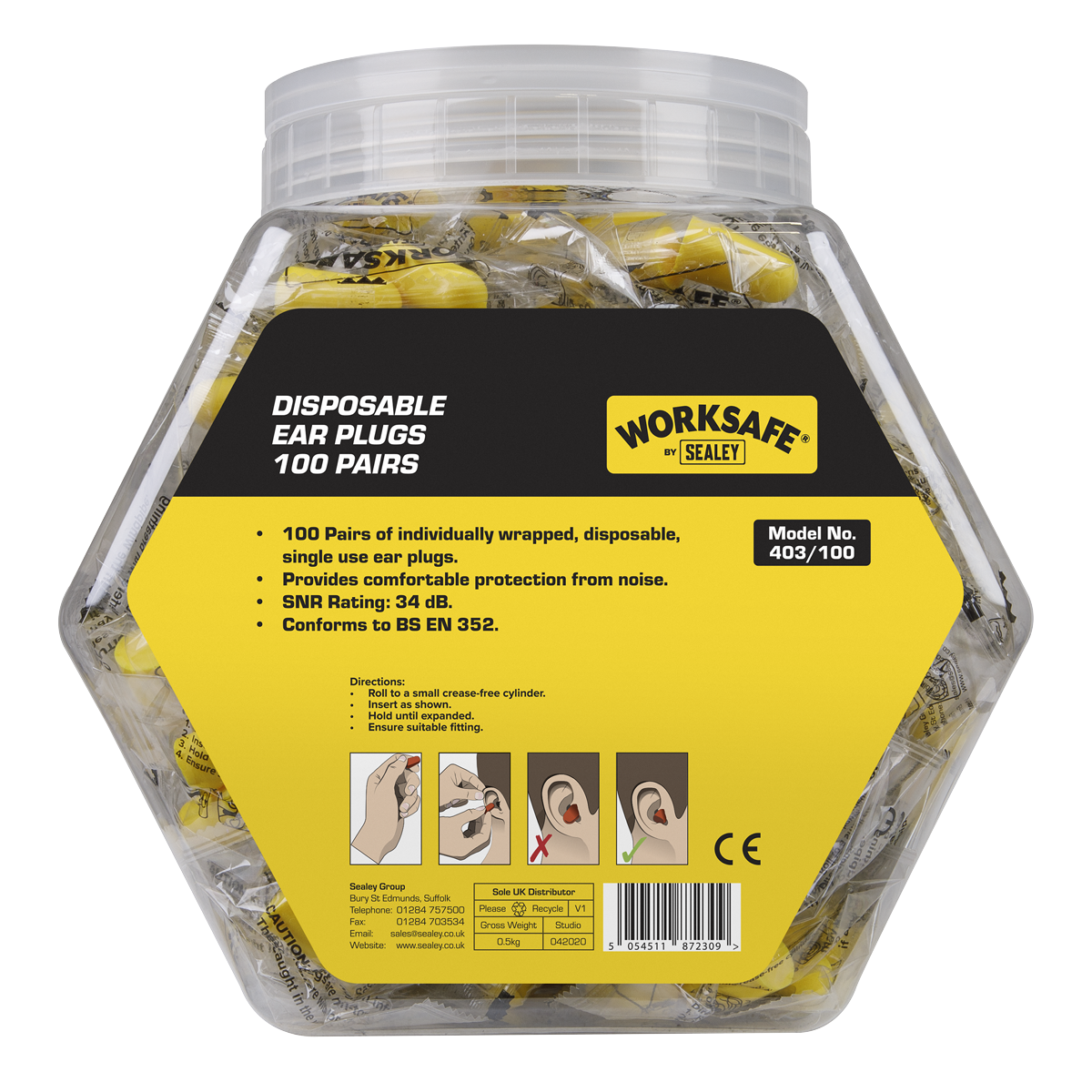 Worksafe® Disposable Ear Plugs - 100 Pairs