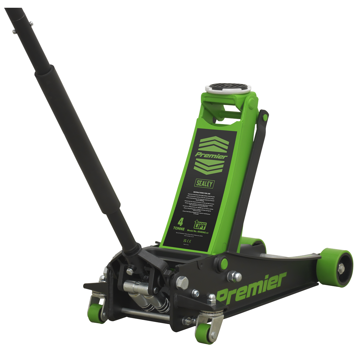 Premier Low Profile Trolley Jack with Rocket Lift 4 Tonne - Green