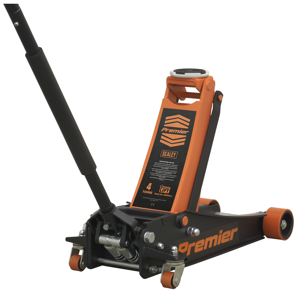 Premier Low Profile Trolley Jack with Rocket Lift 4 Tonne - Orange