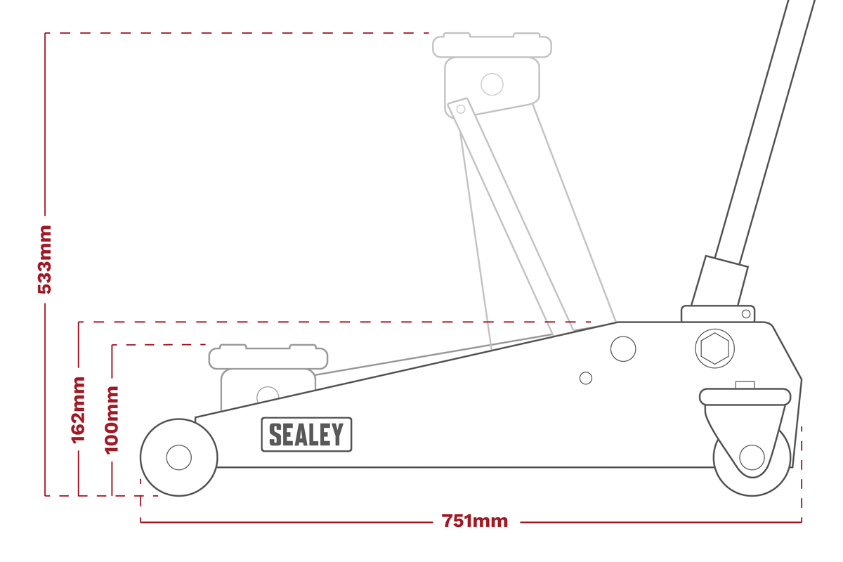 Premier Low Profile Trolley Jack with Rocket Lift 4 Tonne - Red