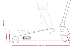 Premier Low Profile Trolley Jack with Rocket Lift 4 Tonne - Red