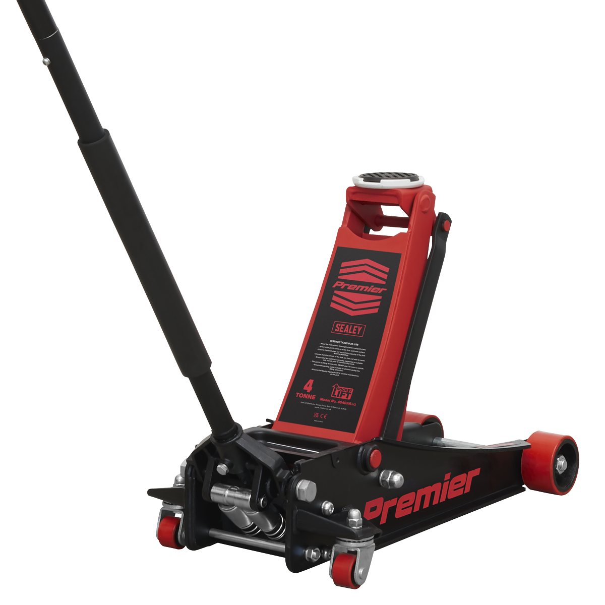 Premier Low Profile Trolley Jack with Rocket Lift 4 Tonne - Red
