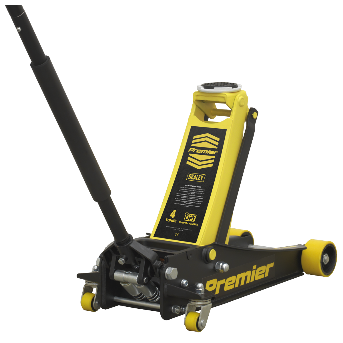 Premier Low Profile Trolley Jack with Rocket Lift 4 Tonne - Yellow