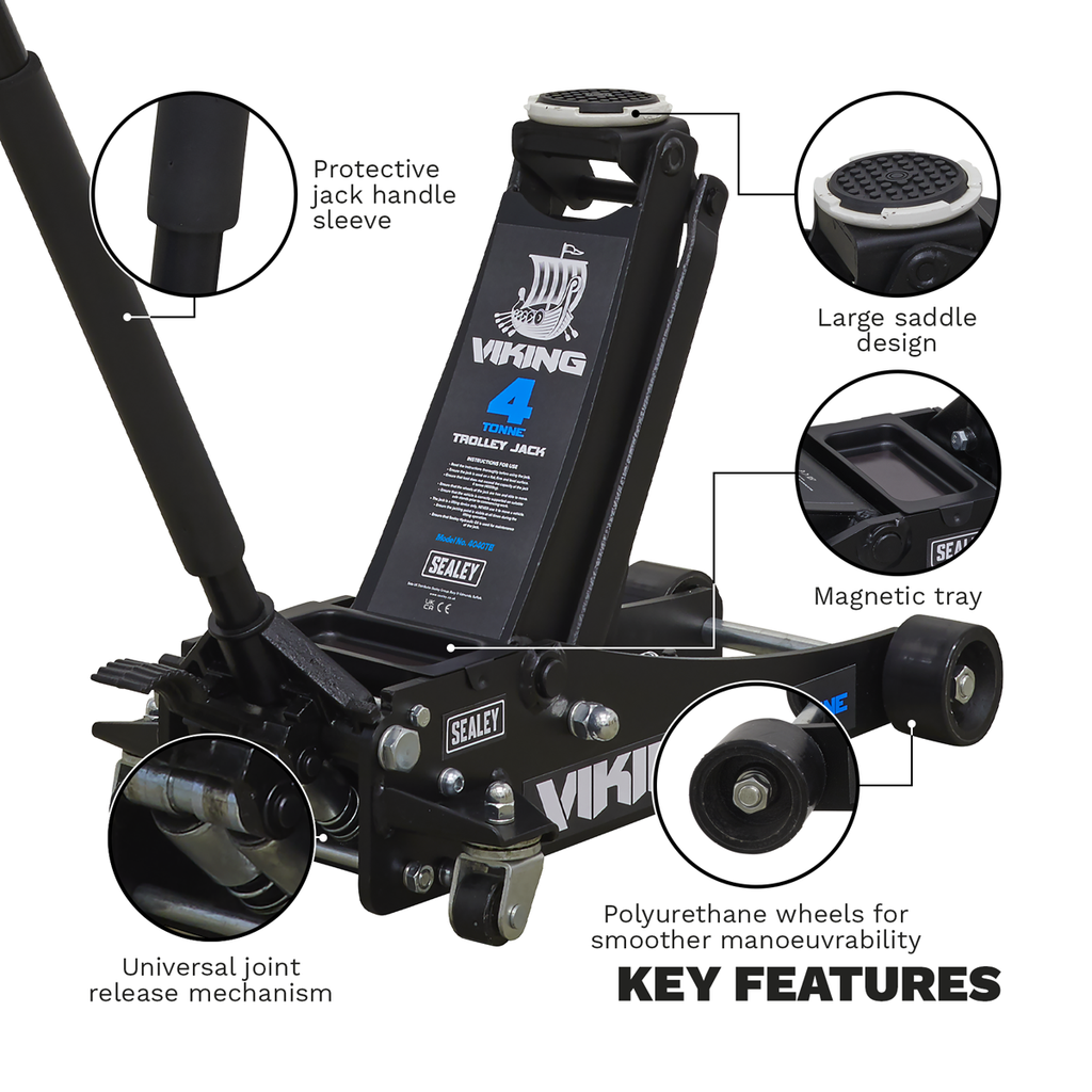 Sealey 4040TB Viking Low Profile Trolley Jack with Rocket Lift, 4 Tonne Capacity, Black