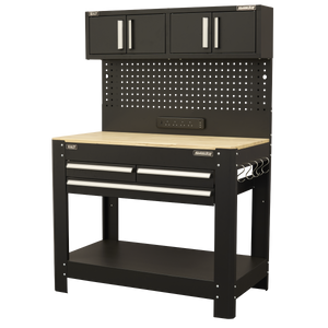 Superline PRO® Workbench with Pegboard Back Panel, Power Bar & Wooden Worktop