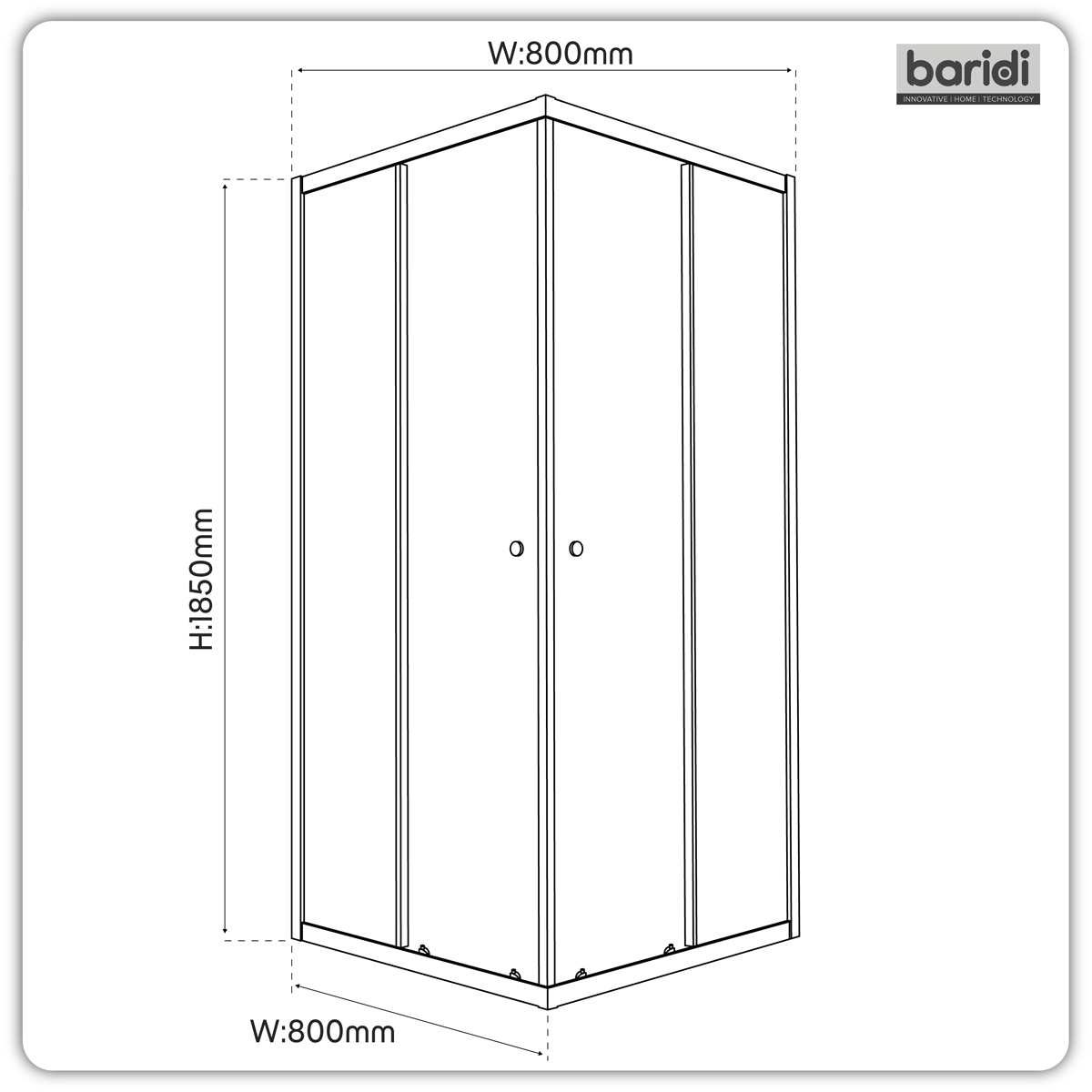 Corner Shower Entry Enclosure 800 x 800 x 1850mm with 6mm Tempered Glass - Chrome