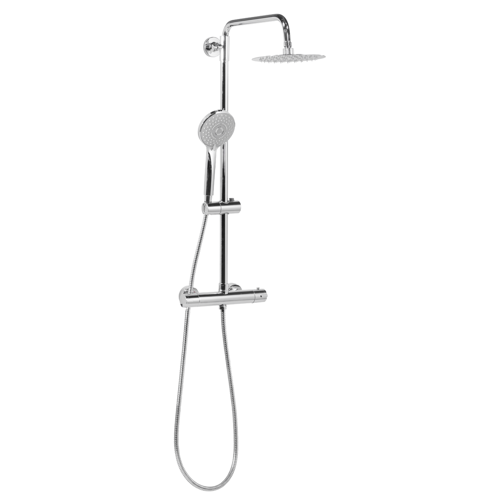 Thermostatic Shower Mixer Set, 20cm Round Head, Adjustable Rail - Chrome