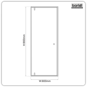 Hinged Shower Door 800 x 1850mm, 6mm Tempered Glass, Reversible - Black