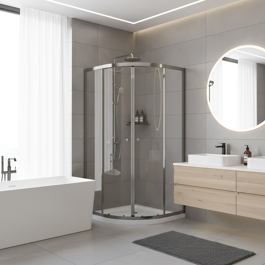 Quadrant Shower Entry Enclosure 900 x 900 x 1850mm with 6mm Tempered Glass - Chrome