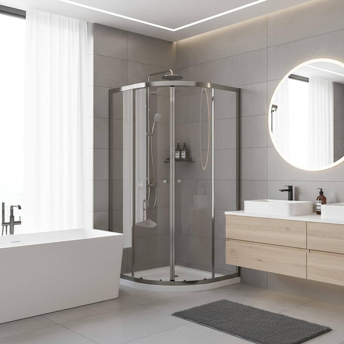 Quadrant Shower Entry Enclosure 900 x 900 x 1850mm with 6mm Tempered Glass - Chrome