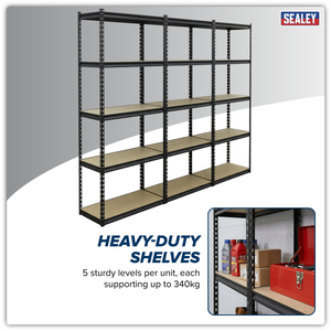 Racking Unit with 5 Shelves 340kg Capacity Per Level - Set of 3