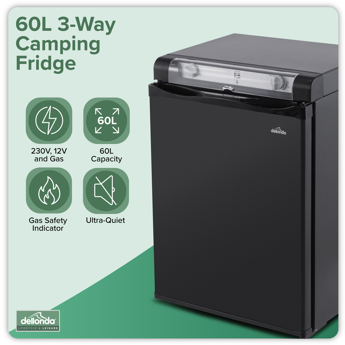 Dellonda 3-Way Fridge 60L for Camping & Motorhomes (DL159)