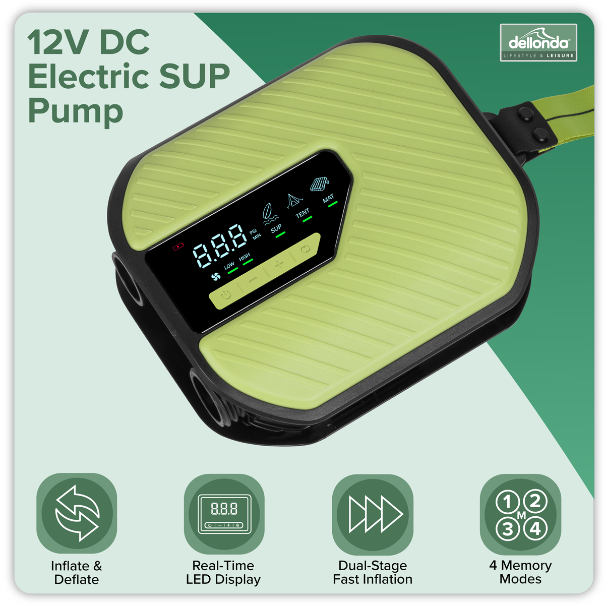 Dellonda Rechargeable & 12V DC Electric SUP Pump (DL185)