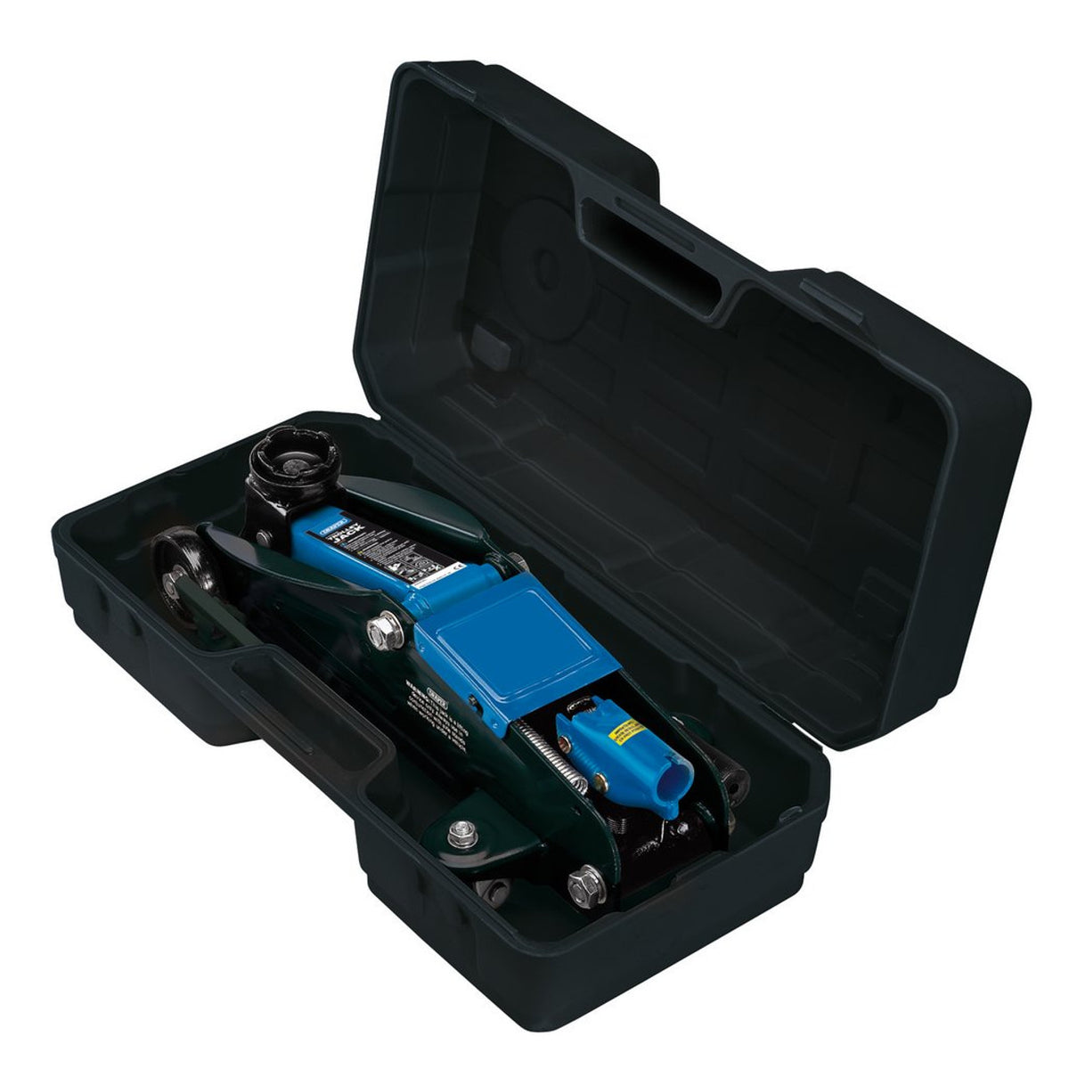 Draper Short Chassis Trolley Jack with Storage Case, 2 Tonne, Blue (54635) (Ex-Display)