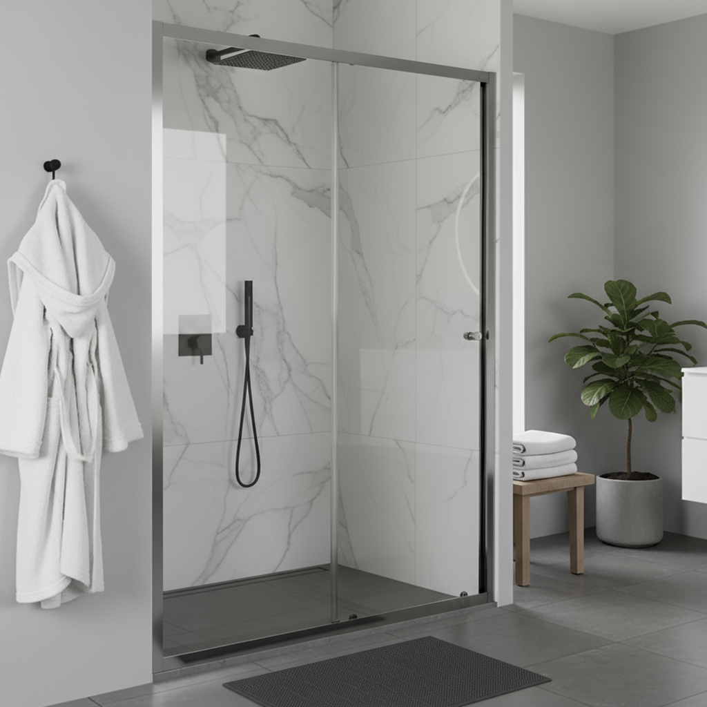 Sliding Shower Door 1200 x 1850mm, 6mm Tempered Glass, Reversible - Chrome