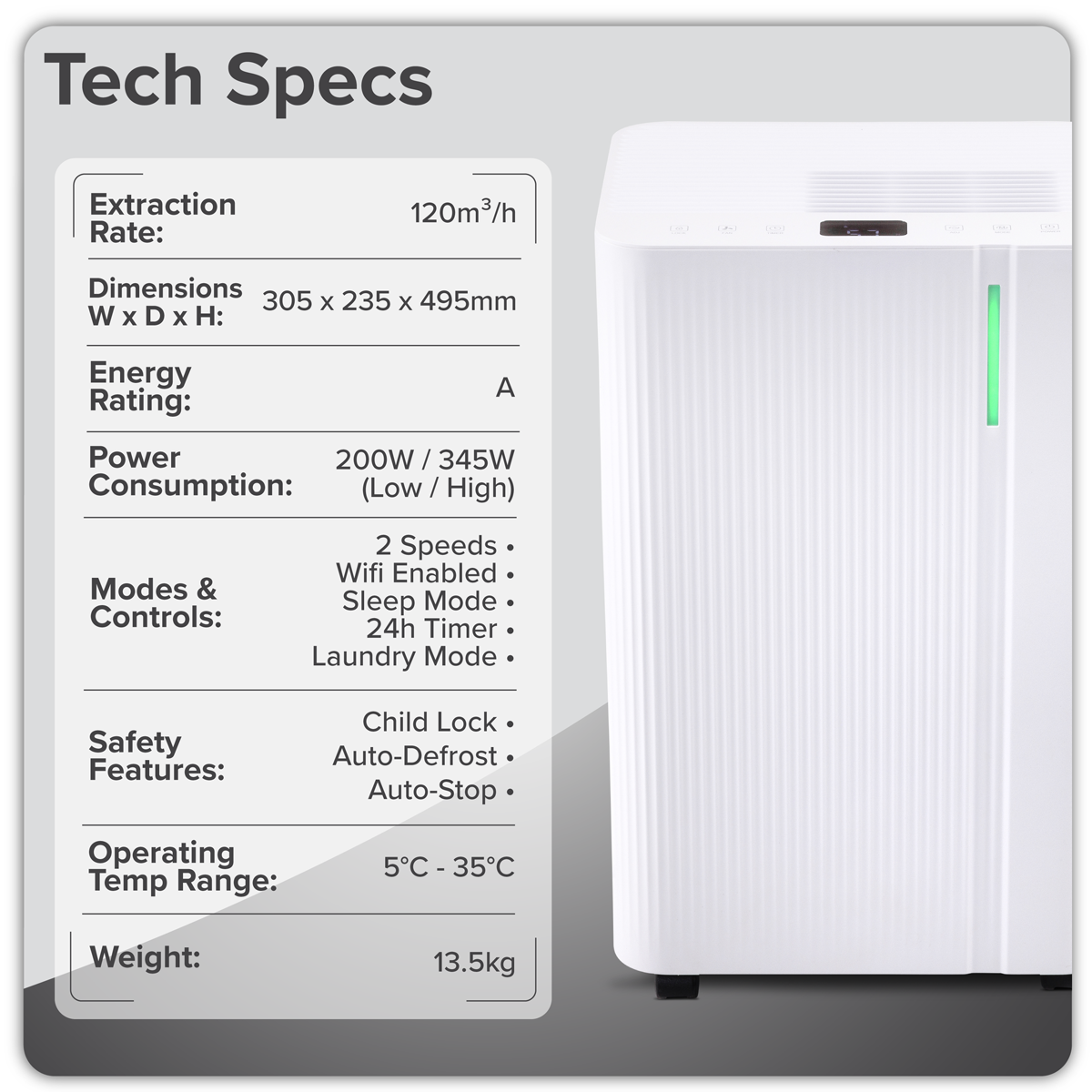 Baridi Dehumidifier with Digital Display & 24hr Timer 20L - White