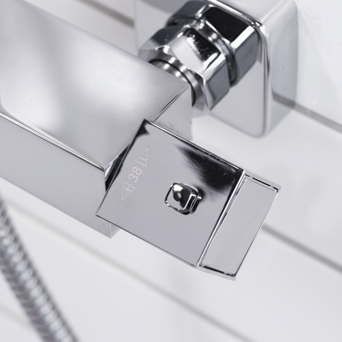 Thermostatic Shower Mixer Set, 20x20cm Square Head, Adjustable Rail - Chrome