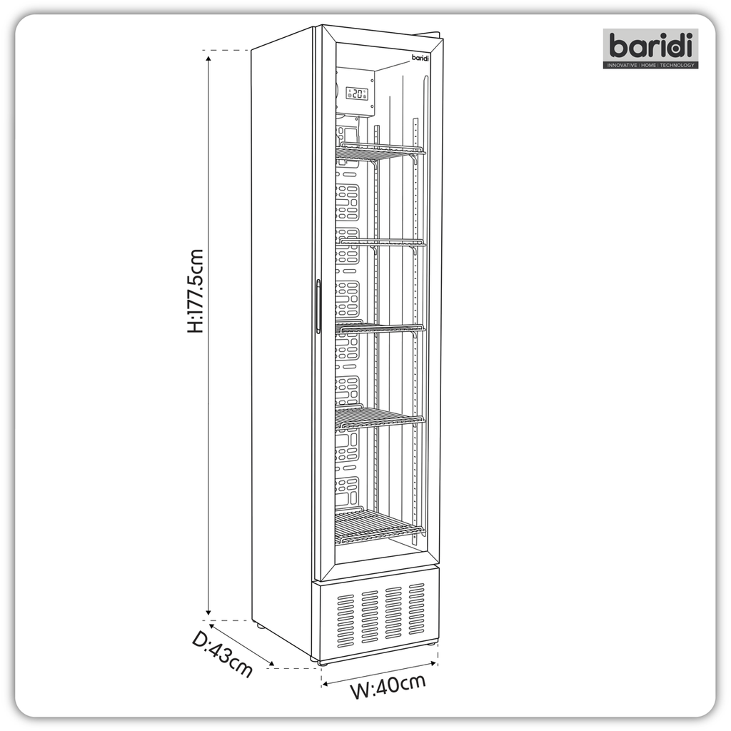 Baridi Tall Drinks Fridge with Digital Controls & Auto Defrost 160L Black (DH440)