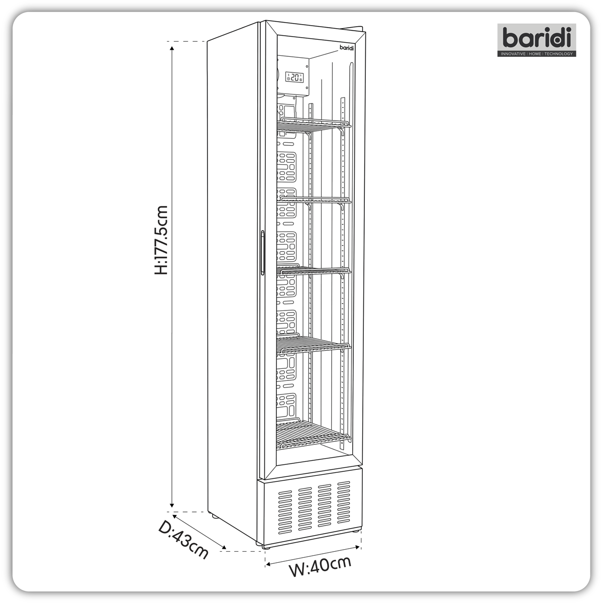 Baridi Tall Drinks Fridge with Digital Controls & Auto Defrost 160L Black (DH440)