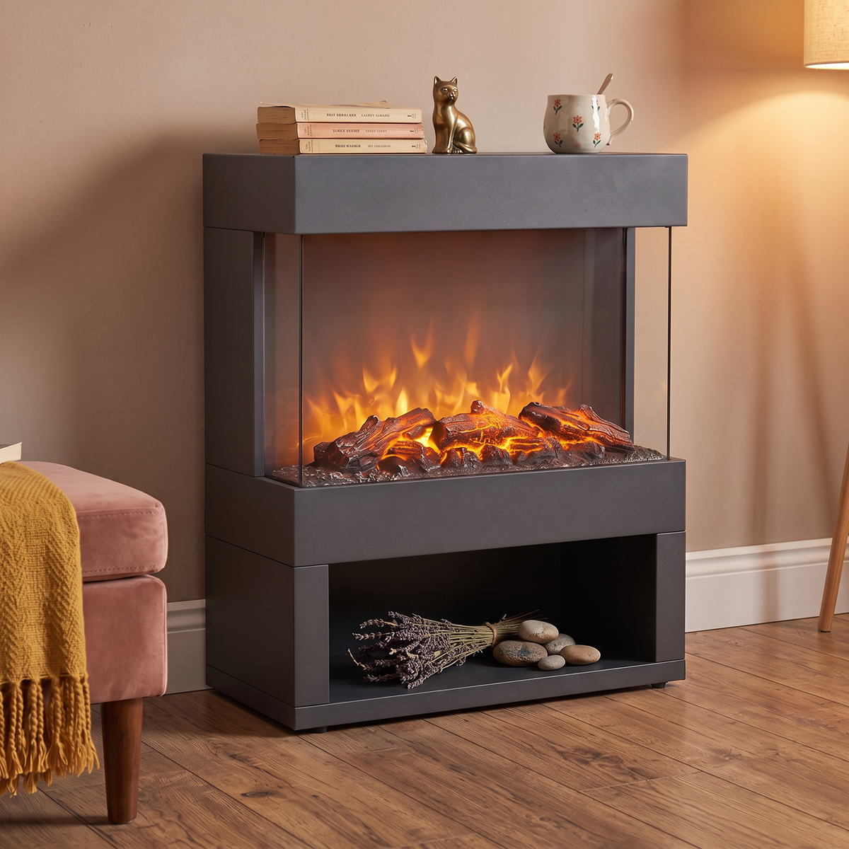 Baridi Electric Stove Heater with Wood Storage 1800W (DH122)