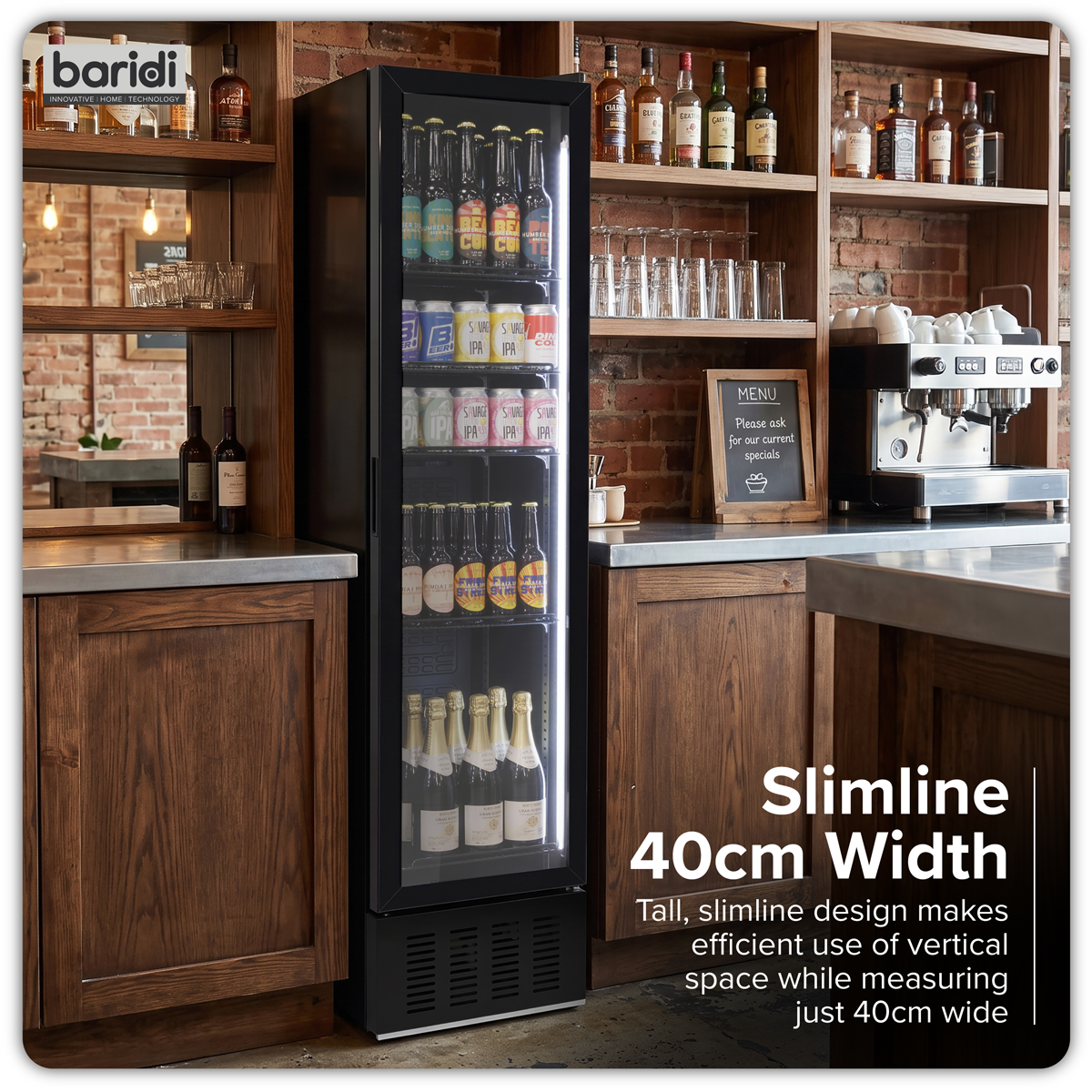 Baridi Tall Drinks Fridge with Digital Controls & Auto Defrost 160L Black (DH440)