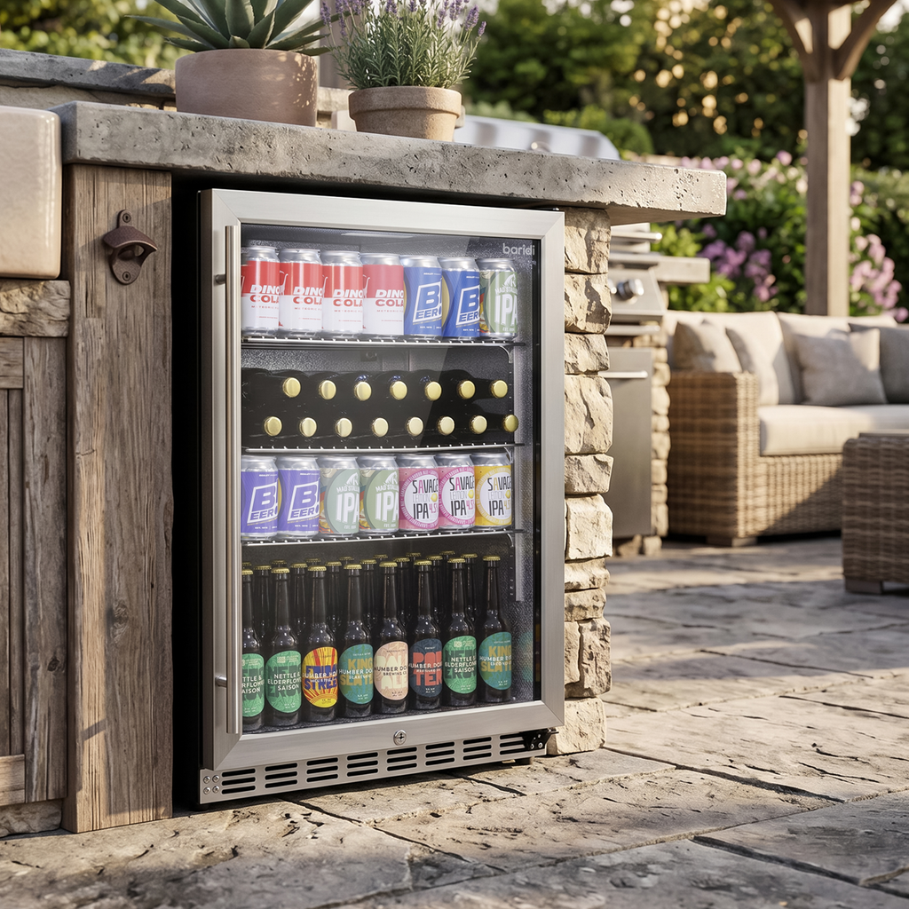 Baridi Outdoor Drinks Fridge with Triple Glazed Door & Lock 150L Stainless Steel (DH439)