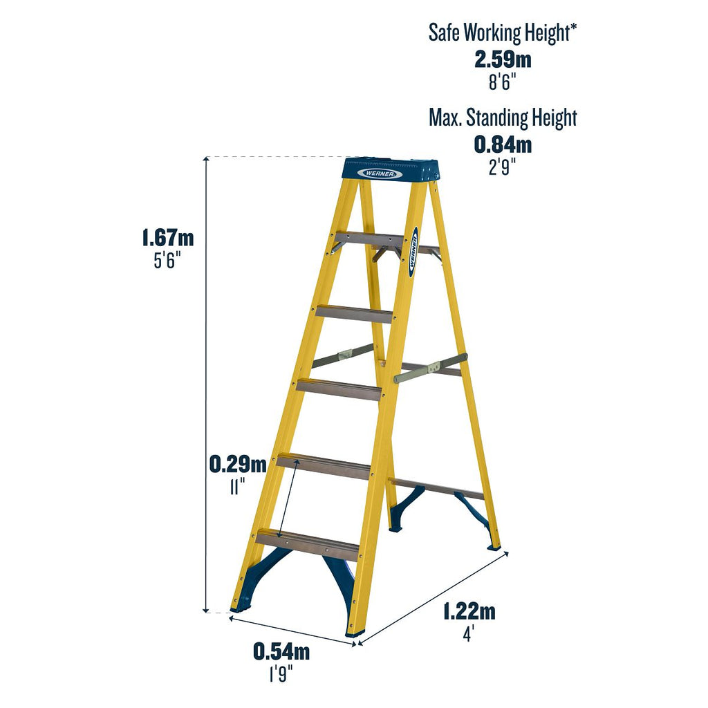 Werner Fibreglass Step Ladder, 6-Tread, EN131 (7160618)
