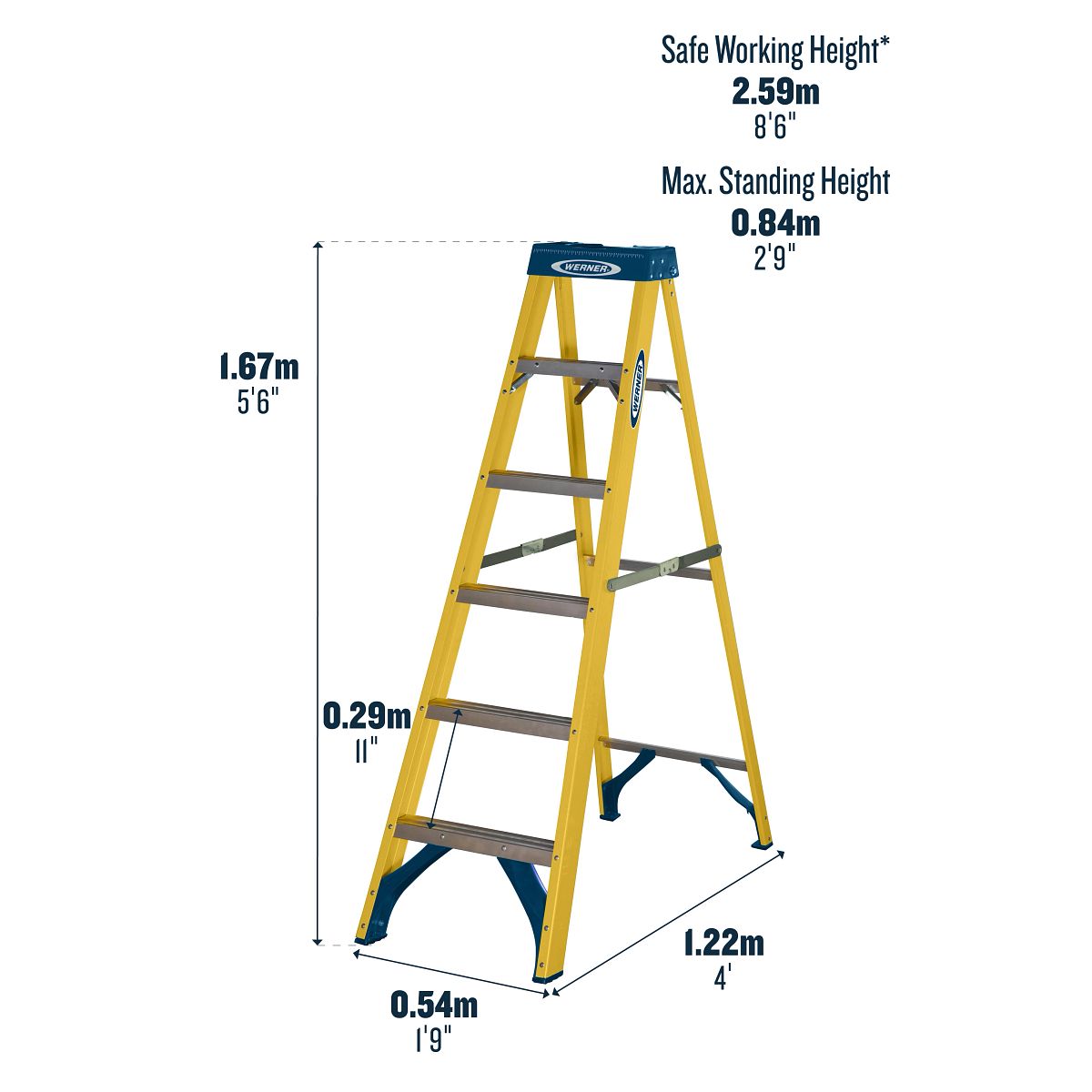 Werner Fibreglass Step Ladder, 6-Tread, EN131 (7160618)
