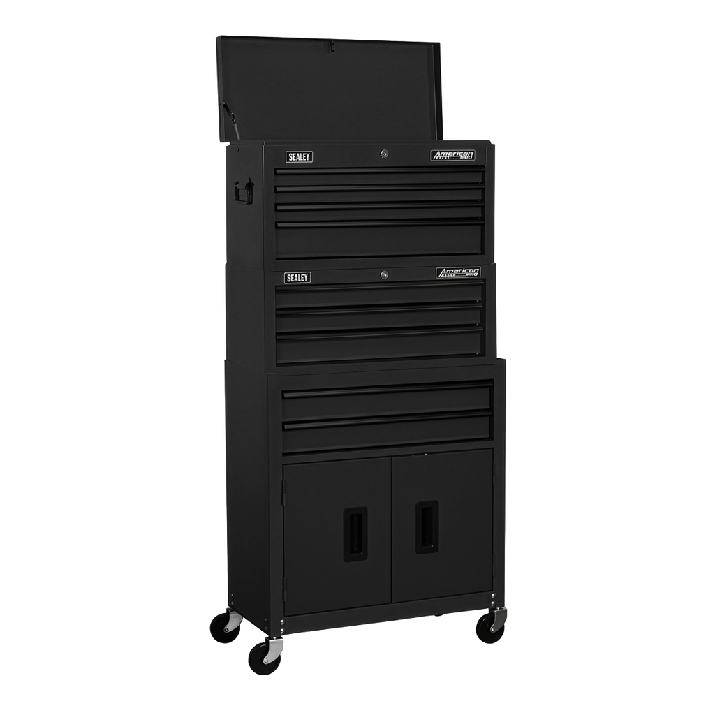 American PRO® Topchest, Mid-Box Tool Chest & Rollcab Stack 9 Drawer - Black