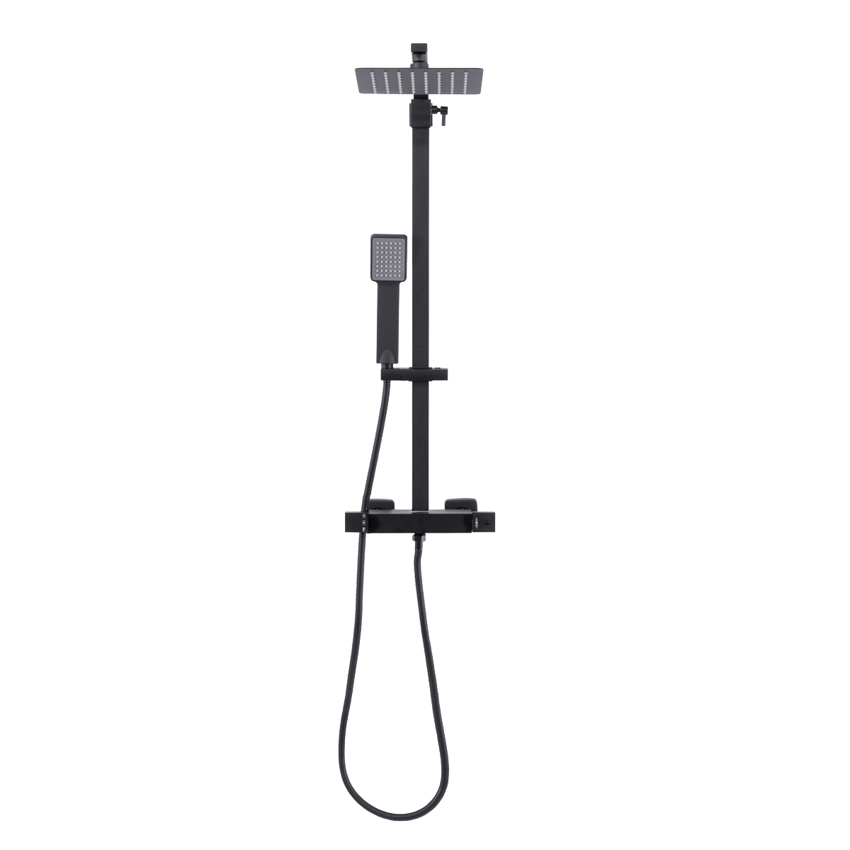 Thermostatic Shower Mixer Set, 20x20cm Square Head, Adjustable Rail - Black