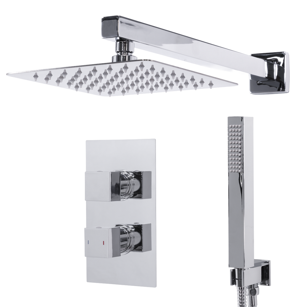 Concealed Thermostatic Shower Set 20 x 20cm Square Head & Hand Shower - Chrome