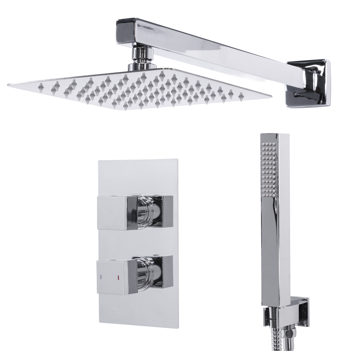 Concealed Thermostatic Shower Set 20 x 20cm Square Head & Hand Shower - Chrome