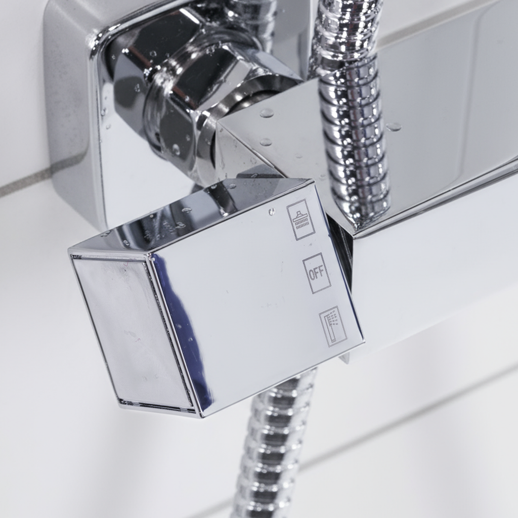 Thermostatic Shower Mixer Set, 20x20cm Square Head, Adjustable Rail - Chrome