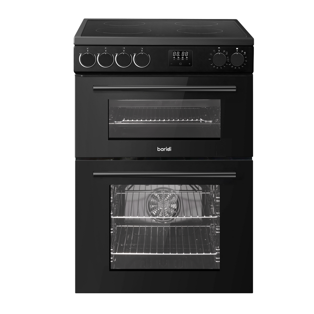Baridi 60cm Freestanding Cooker with 99L Double Cavity & Ceramic Hob - Black