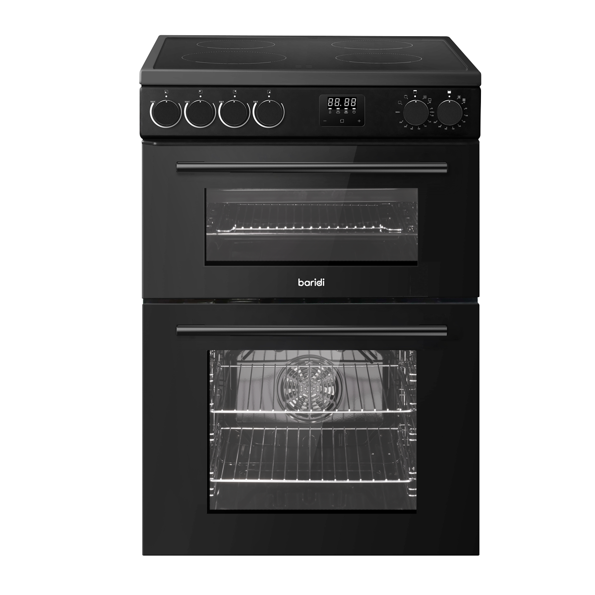 Baridi 60cm Freestanding Cooker with 99L Double Cavity & Ceramic Hob - Black